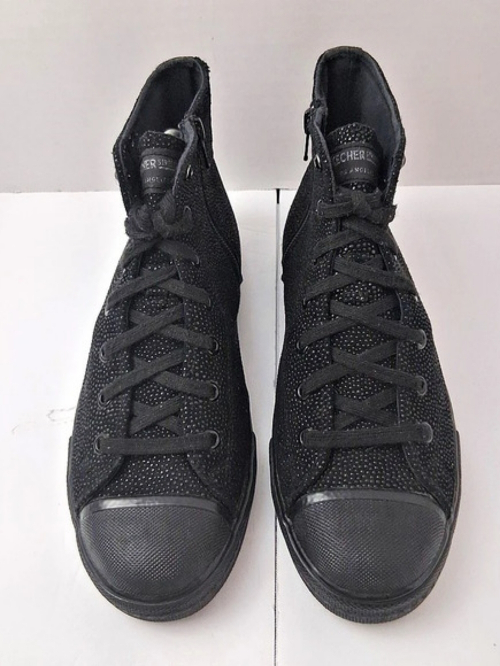 Skechers Street Womens High Top Sneakers 8.5 Black Leather Pebbled Zipper 774 - Picture 2 of 11